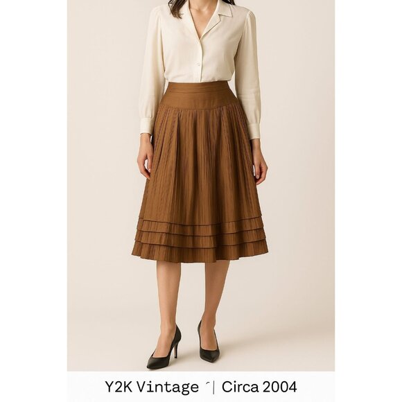 Vtg Felicia & Co. Bronze Pleated A-Line Midi Skirt Tiered Hem Y2K Formal Sz 12 - Picture 1 of 8